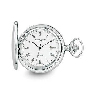 Charles Hubert Stainless Steel White Dial with Date Pocket Watch 48mm